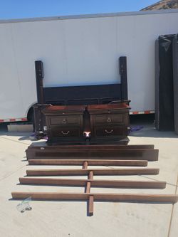 Bed Frame With Side Rack And Two Nightstand Size King Or Cal King solid Wood