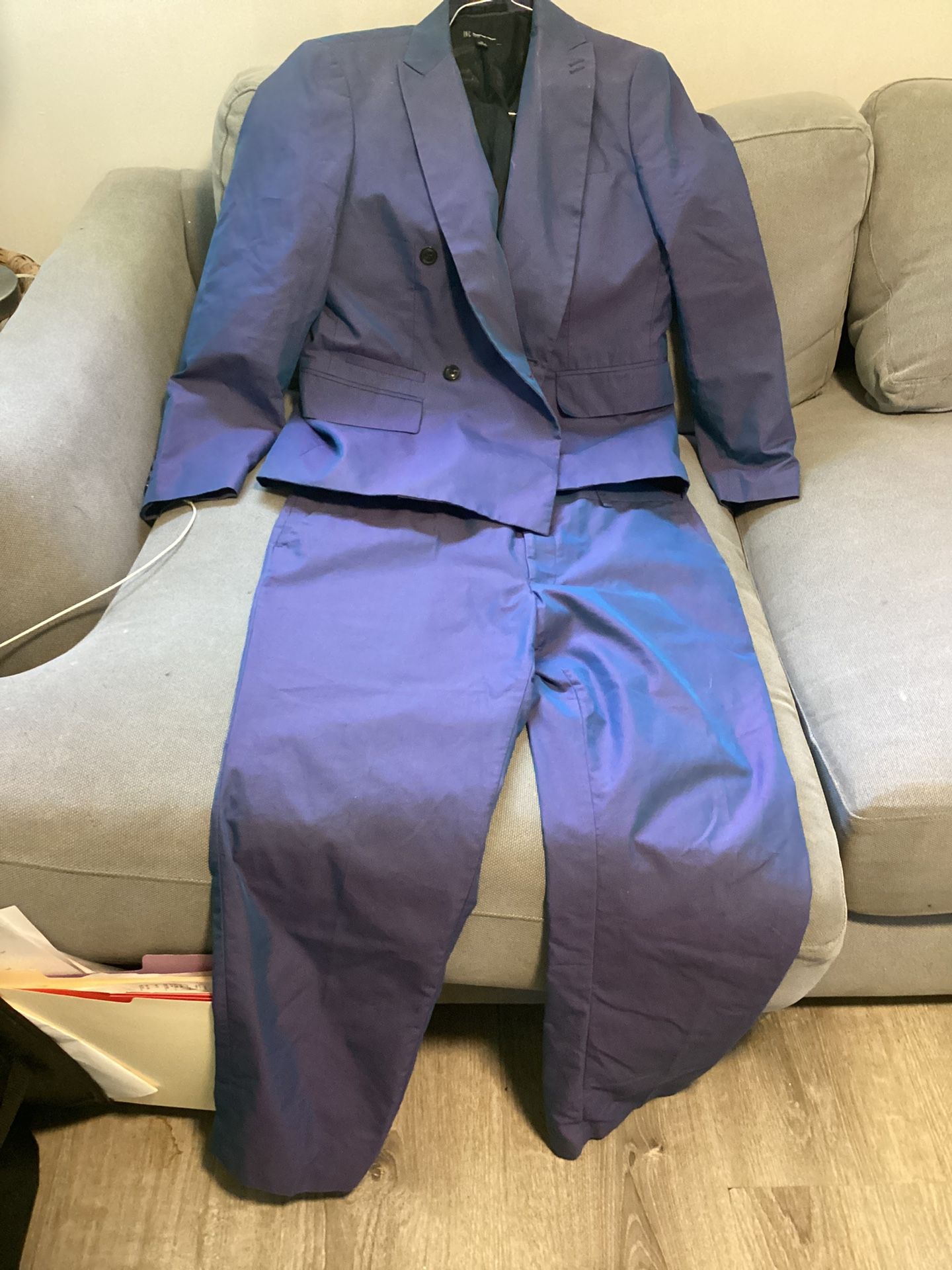 IridescentBlue Two Piece Suit Pants 34”x30” Slim Fit Jacket Med. Good Shape