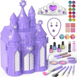 Girls Makeup Kit, 52 Pcs Purple Castle,Safe & Non-Toxic, Washable, Sensitive Skin Friendly 