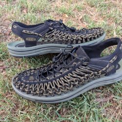 Mens Keen Uneek Slip-On Sandals Paracord Bungee Water Shoes Sz 10.5 Olive/Black