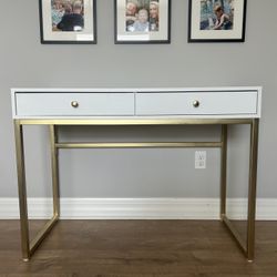 White Desk Or Vanity with Gold Hardware 
