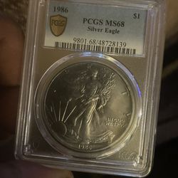 1986 Natural Toned MS 68 Silver Eagle 