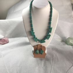 Wooden Beads Painted Turquoise Colo With Earrings , App.12”” Long, Earrings 1 1/2” Long 