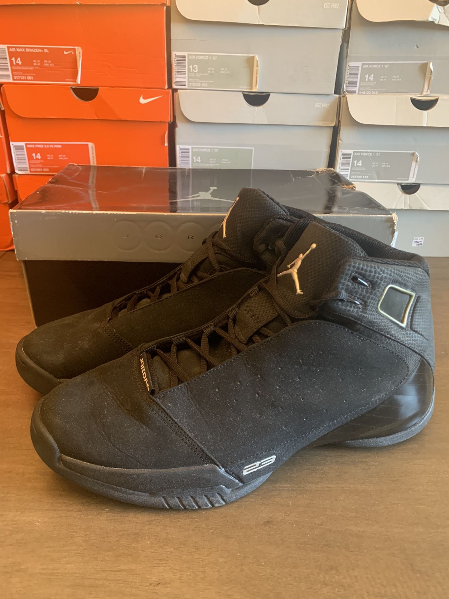 2007 JORDAN Team Strong Premier 317106-061 Black Metallic Silver Shoes Size 14 Like New RARE!