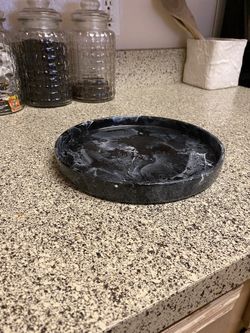 Round Black And White Decorative Marble Tray 