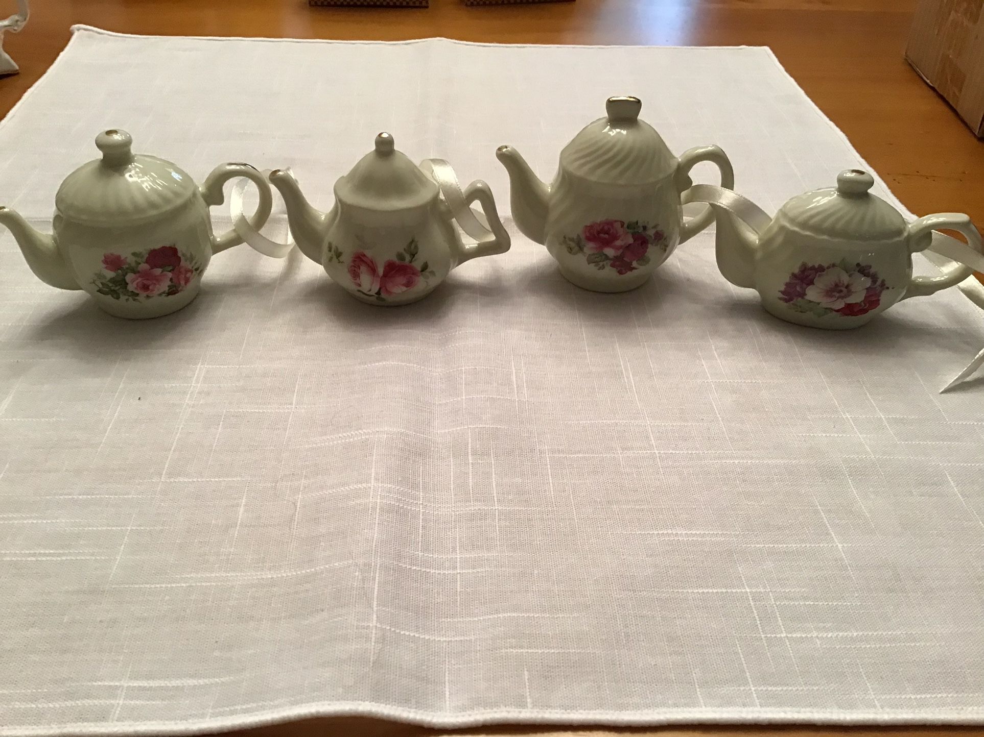 Set Of 4 Vintage China Teapot Ornaments 