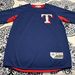 Texas Rangers Majestic Royal/Red Authentic Collection On-Field 3/4-Sleeve Batting Practice Jersey