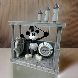 Vintage Disney Parks Steamboat Willie Mickey Mouse Figurine Clock 1928 Decor NIB