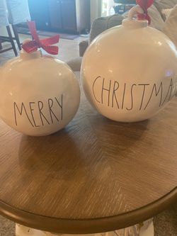 Rae Dunn Merry Christmas Ceramic Ornaments Set of 2