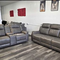 Recline in style 🔥 Sofa & loveseat combo for ONLY $1198! Comfort + console + unbeatable price 💯 Don’t miss out!