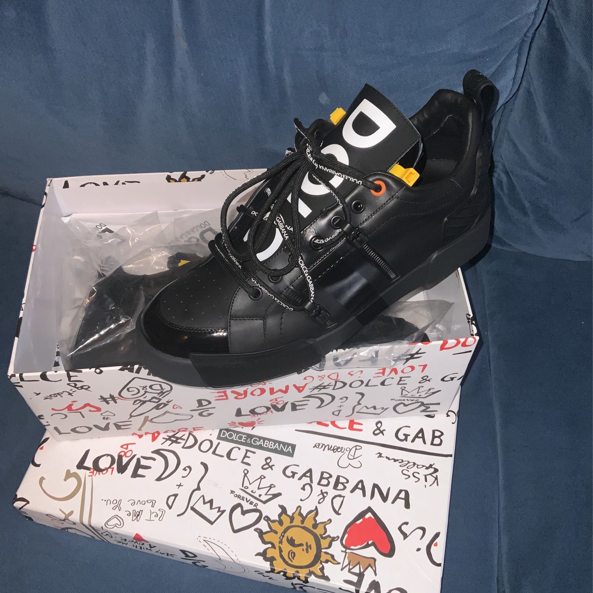 Dolce & Gabbana Portofino sneakers in calfskin and patent leather Size 10.5