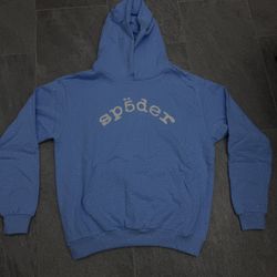 Sp5der Hoodie Light Blue With Rhinestones