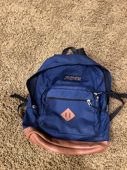 JanSport Navy Blue Backpack - Faux/Suede Leather Bottom (Laptop Sleeve)
