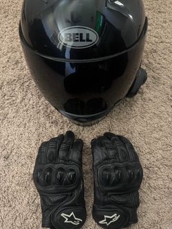 Motorcycle Helmet w/ Sena Bluetooth + S Leather Alpine Gloves