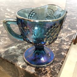 Vintage Blue Harvest Carnival Glass Grape Creamer Cup