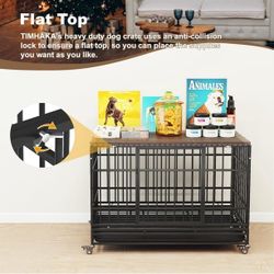 48 Inch Heavy Duty Steel Dog Crate with Wheels, Tray & Double Doors for Large Dogs