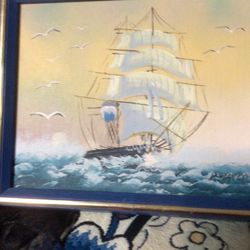 Vintage Small Sailing Boat Painting Signed