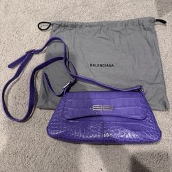 Balenciaga Purple Croc-Embossed Shoulder Bag | Like New | Dust Bag
