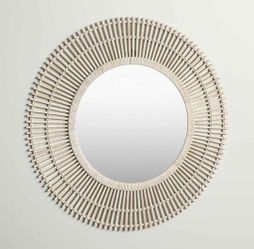 Wayfair Sand & Stable Round Bamboo Wood Handmade Wrapped Starburst Room Wall Mirror
