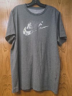 Xl Faded "NIKE" Over Center NIKE Logo Dri Fit Grey VTG T-shirt