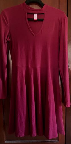 Boundaries Burgundy Skater Dress Long Sleeve Cutout Keyhole NWT Large 11-13