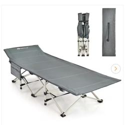 Folding Camping Cot for Adults with Carry Bag, Side Pocket, Outdoor Portable Sleeping Bed for Travel, Camp, Vacation, 330 lbs. Capacity, Gray

