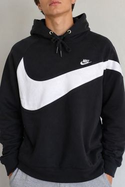 Vintage Nike Hoodie Y2K 90s Black White Big Swoosh Windrunner Pullover Mens
