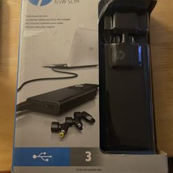 Hp 65w Slim AC Adapter With 3 Interchangeable Tips