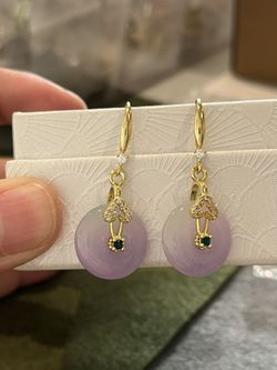 Jadeite earrings, purple jadeite earrings, 18k gold-plated ear hooks