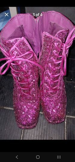 Pink Sequin Lace-Up Ankle Boots