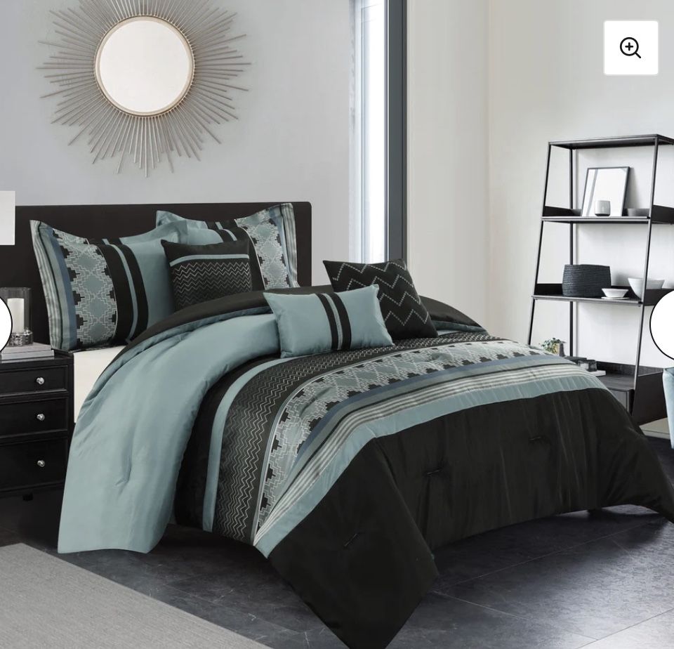 Evander 6 Piece Comforter Set, Black/Blue, Geometric,All Products : American Fashion Style Bags On Sale