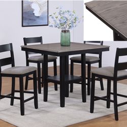 Light Grey And Black Counter Ht 5 Pc Dining Set 