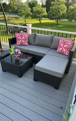 (Free Delivery) Brand New 85"56" Grey Cushions L Large Wicker Sectional sofa Outdoor Patio Sets New