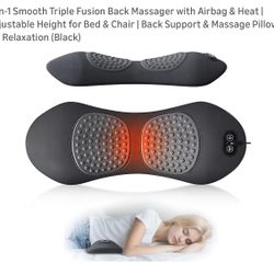 3-in-1 Smooth Triple Fusion Back Massager with Airbag & Heat | Adjustable Height for Bed & Chair | Back Support & Massage Pillow for Relaxation (Black