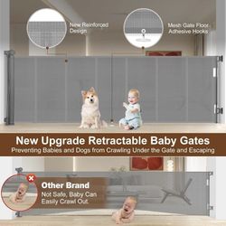 Upgrade 120 inch Retractable Baby Gates Extra Wide with Reinforced Strip Design 34" Tall