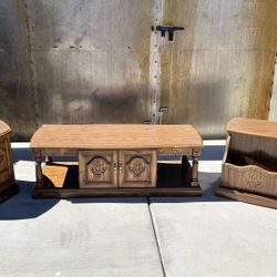  Antique Coffee Table, And 2 Matching Sides W/ Storage 