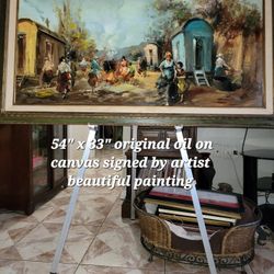 1950s Original Oil On Canvas   ( Gypsy Camp ) Signed By Artist 