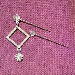 2 Steel Matching Gray Seed Pearl w/ Dangle Flower Crystal Hijab Pins Wedding