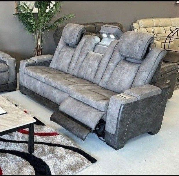 🍄 Next-Gen DuraPella Power Reclining Loveseat With Console | Sectional-Gray | Sofa | Loveseat | Couch | Sofa | Sleeper| Living Room Furniture| Garden