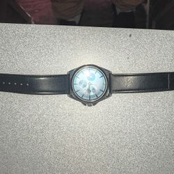 George Diamond Deep Satin Blue Watch Face with brown  Leather Band 