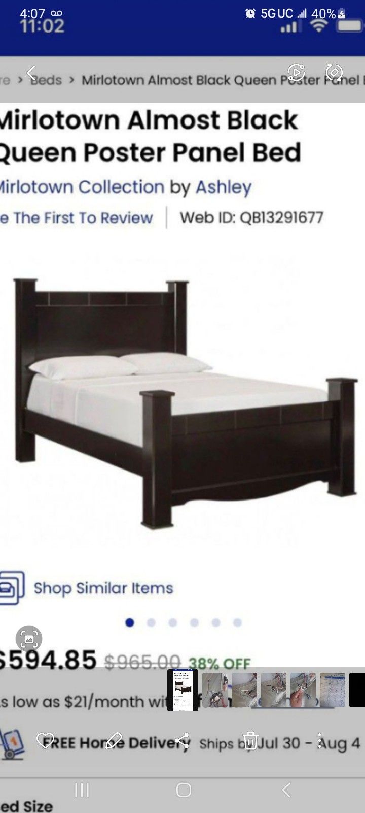 Blk Queen Size Bed W/box Spring