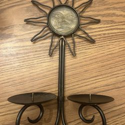 Sun face wrought iron wall sconce - candle holder 14" tall