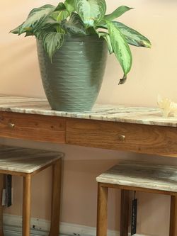 Marble stand with two marble stools indonisian wood