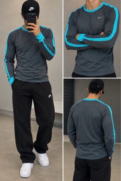 Nike Men’s Long Sleeve Athletic Tee — Charcoal with Teal Trim