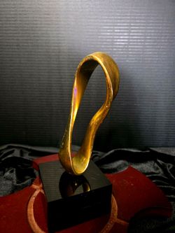 Limited Edition Gold Polished Bronze Loop Sculpture Black Base 3 of 10 Signed DD 8.5" Tall