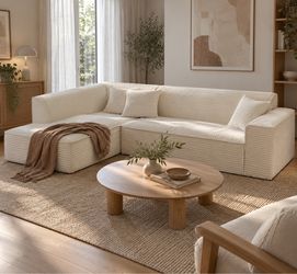 100% Brand New in box 112" Beige Sectional Couch Sofa, Modular L-Shaped Sofa Couch, Oversized Boneless Couch Sofa White, No Assembly Required