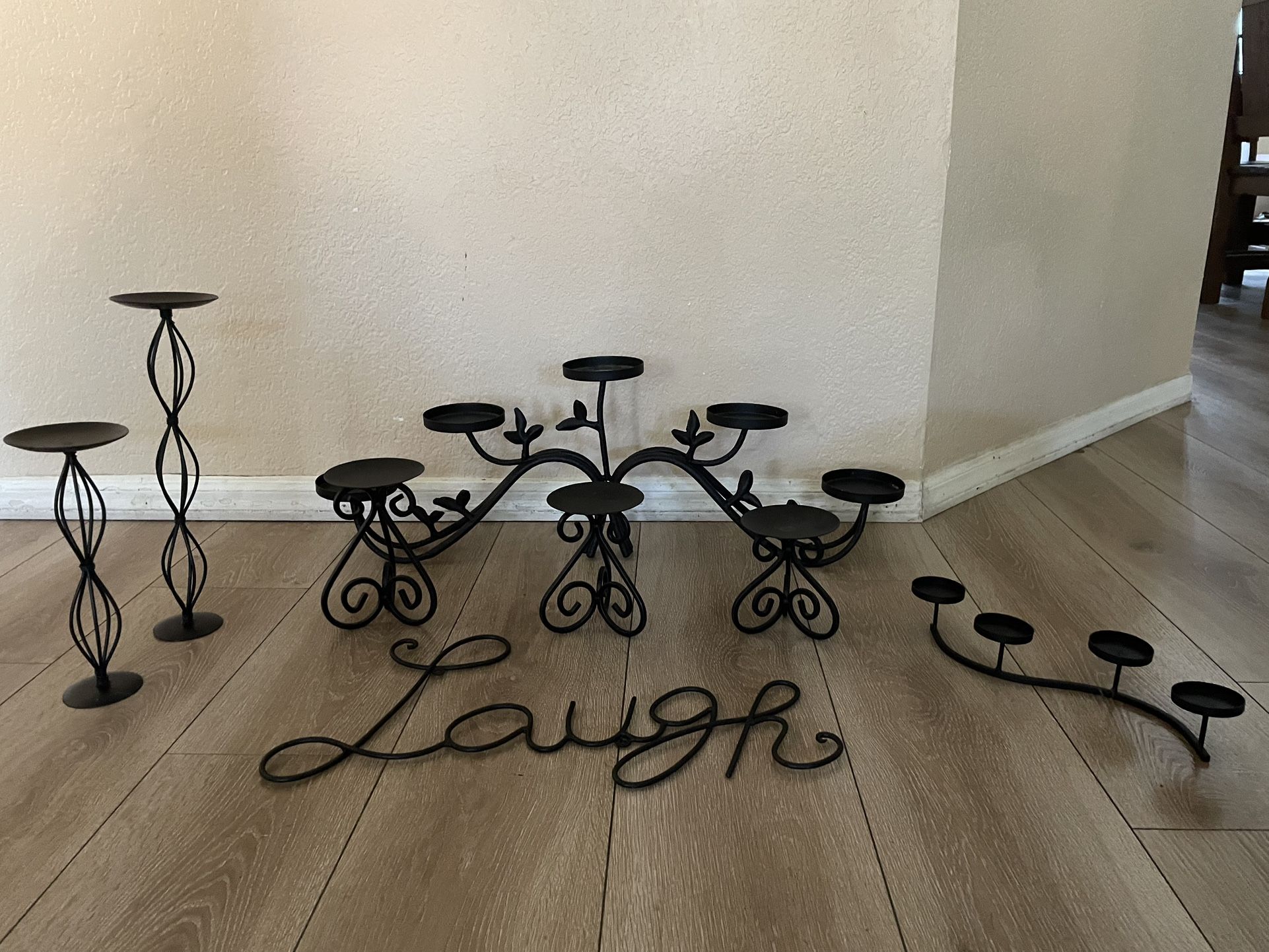 Iron Candle Holders And Laugh Sign