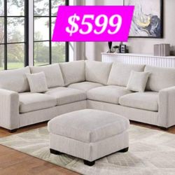 BRAND NEW 4PCS SECTIONAL SOFA SET WITH OTTOMAN AND ACCENT PILLOW INCLUDED $599