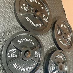 Vintage/Reconditioned Olympic  Weights Plates  SPORT AUTHORITY : 45s, 35s, 25s, 10s & 5s . Brute#240