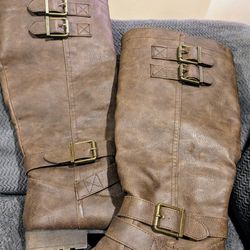 Women's Knee High Brown Faux Leather Boots